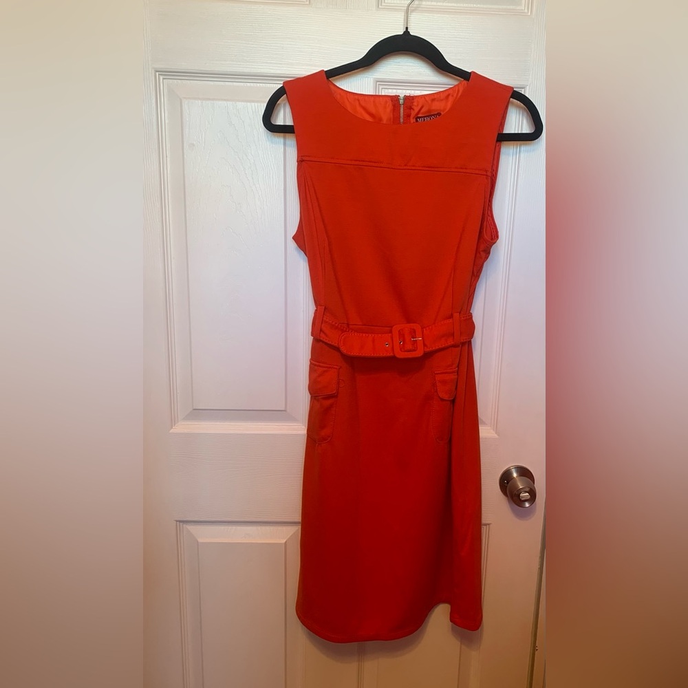Merona Red Sleeveless Belted Midi Dress